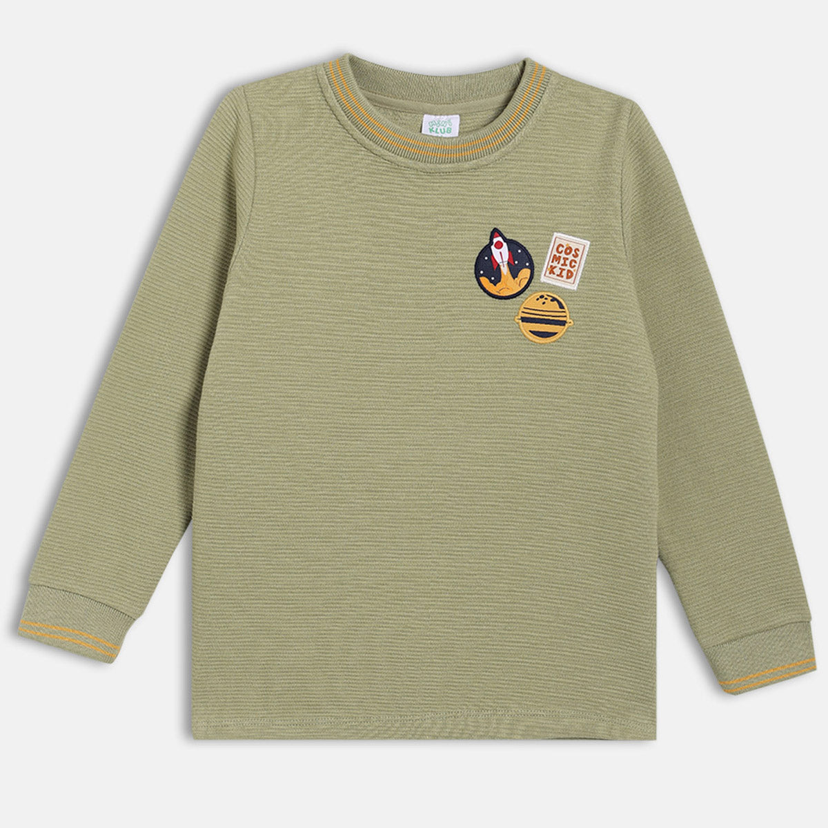 Boys Olive Round Neck Full Sleeve T-Shirt