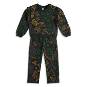 Girls Black Christmas Printed Sweatshirt and Joggers Clothing Set Regular Fit Winter Wear