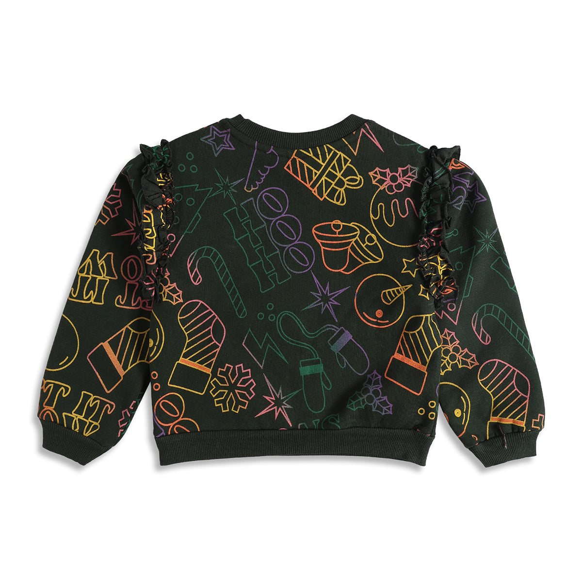 Girls Black Christmas Printed Sweatshirt and Joggers Clothing Set Regular Fit Winter Wear