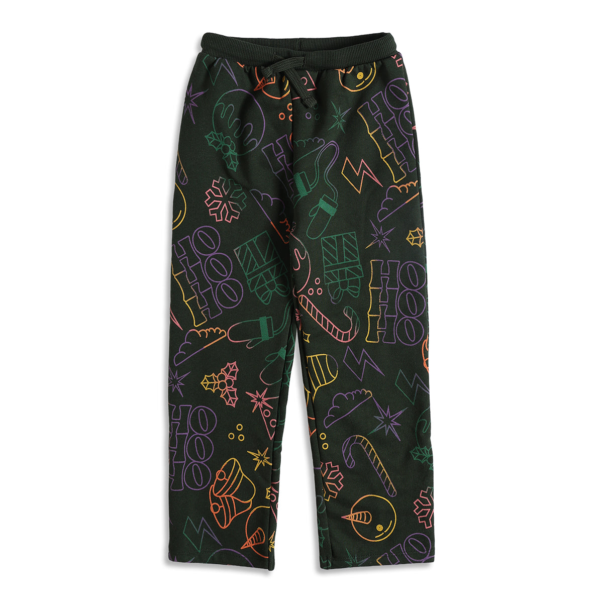 Girls Black Christmas Printed Sweatshirt and Joggers Clothing Set Regular Fit Winter Wear