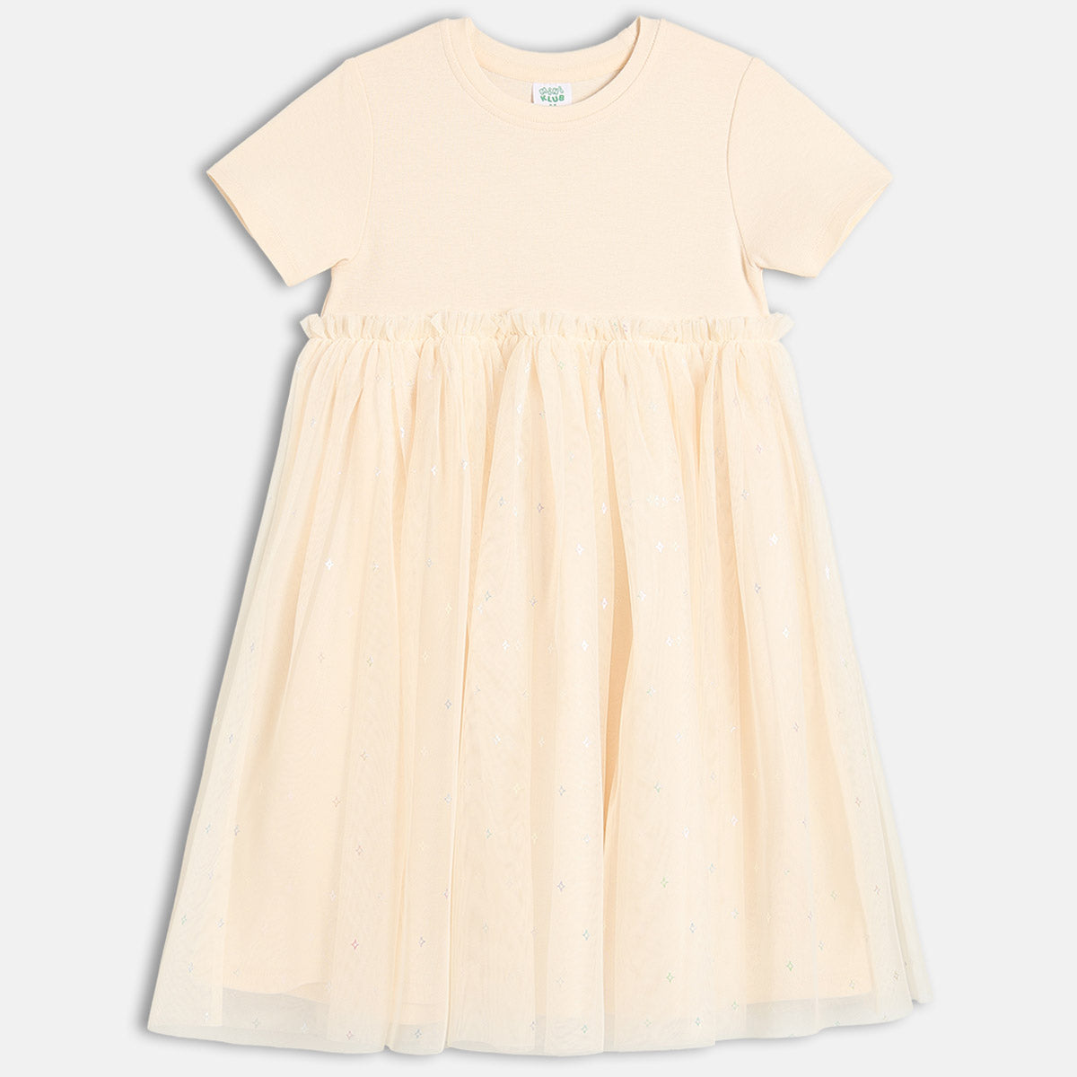 Girls White Round Neck Short Sleeve Dress