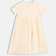 Girls White Round Neck Short Sleeve Dress