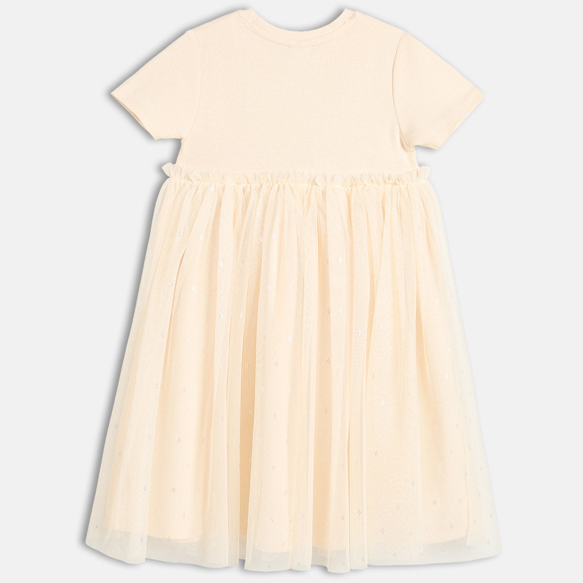 Girls White Round Neck Short Sleeve Dress