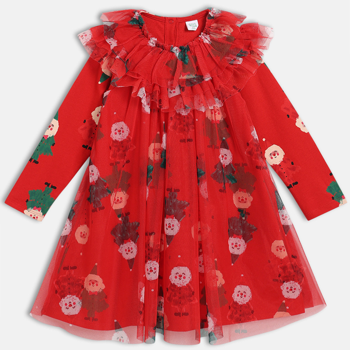 Girls Round Neck Full Sleeve Dress - Red