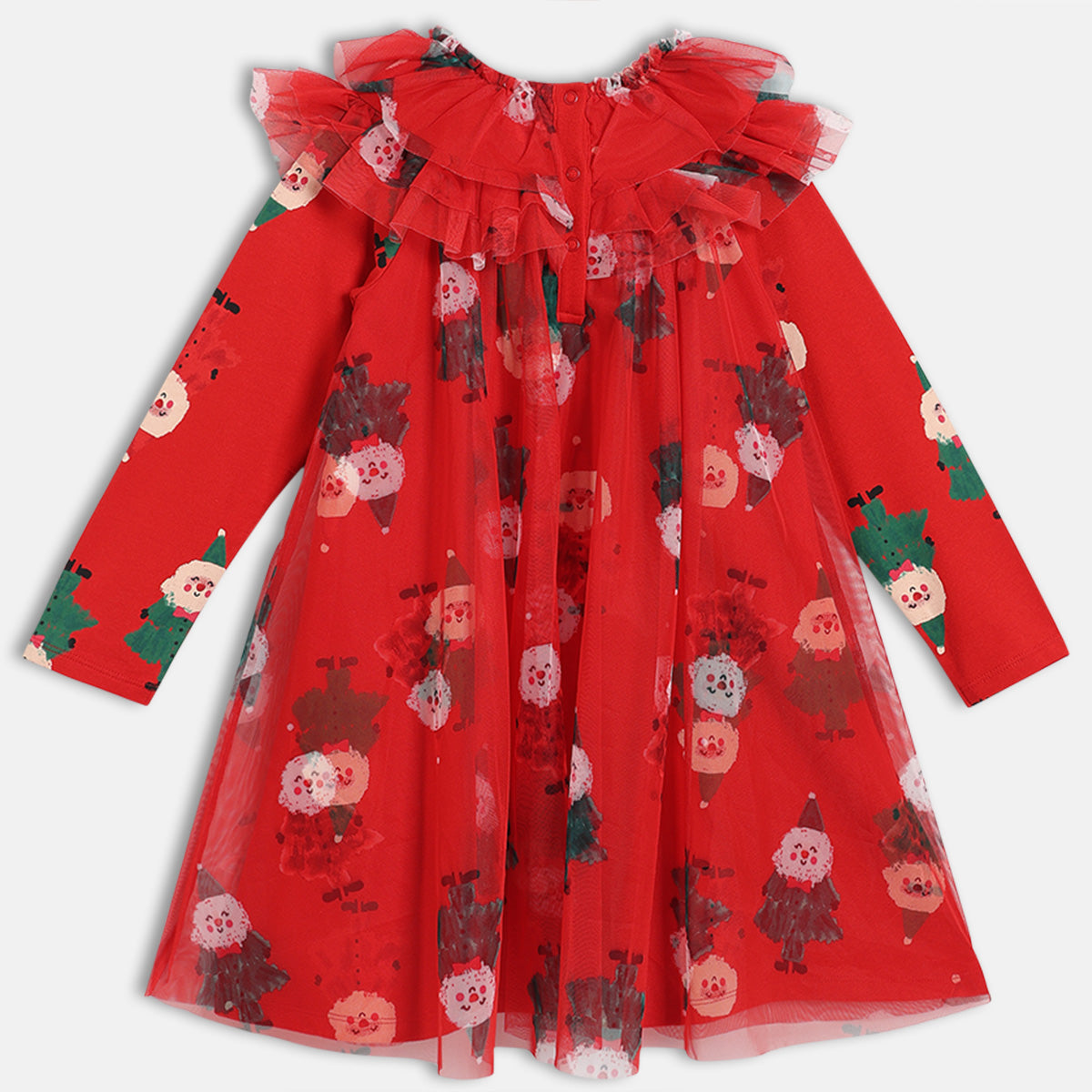Girls Round Neck Full Sleeve Dress - Red