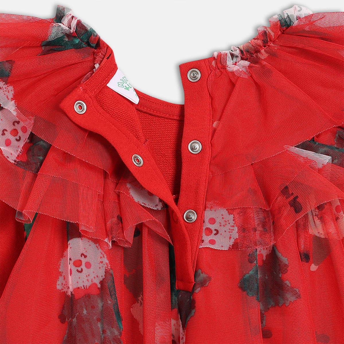 Girls Round Neck Full Sleeve Dress - Red