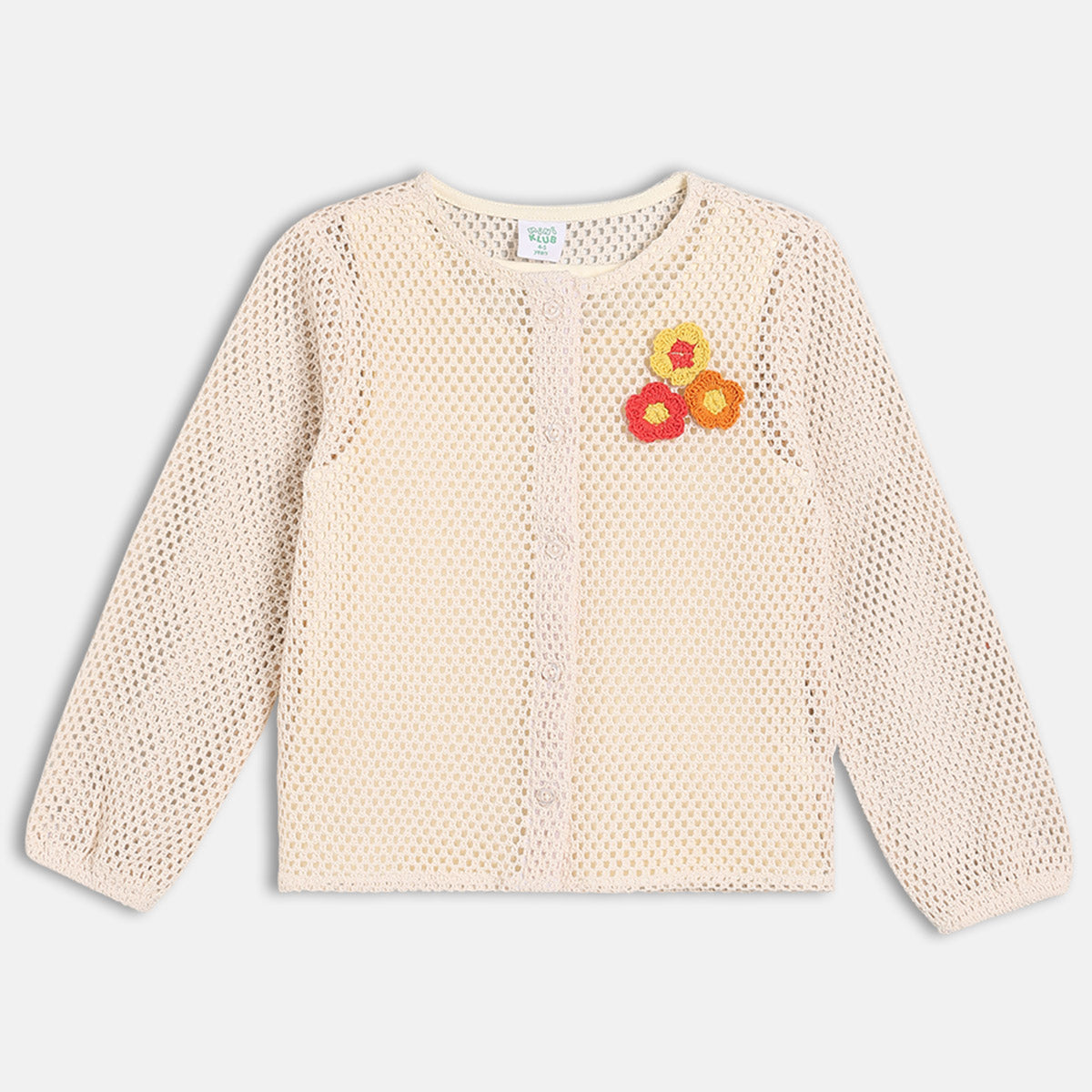 Girls Ecru Round Neck Full Sleeve Knit Top