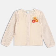 Girls Ecru Round Neck Full Sleeve Knit Top