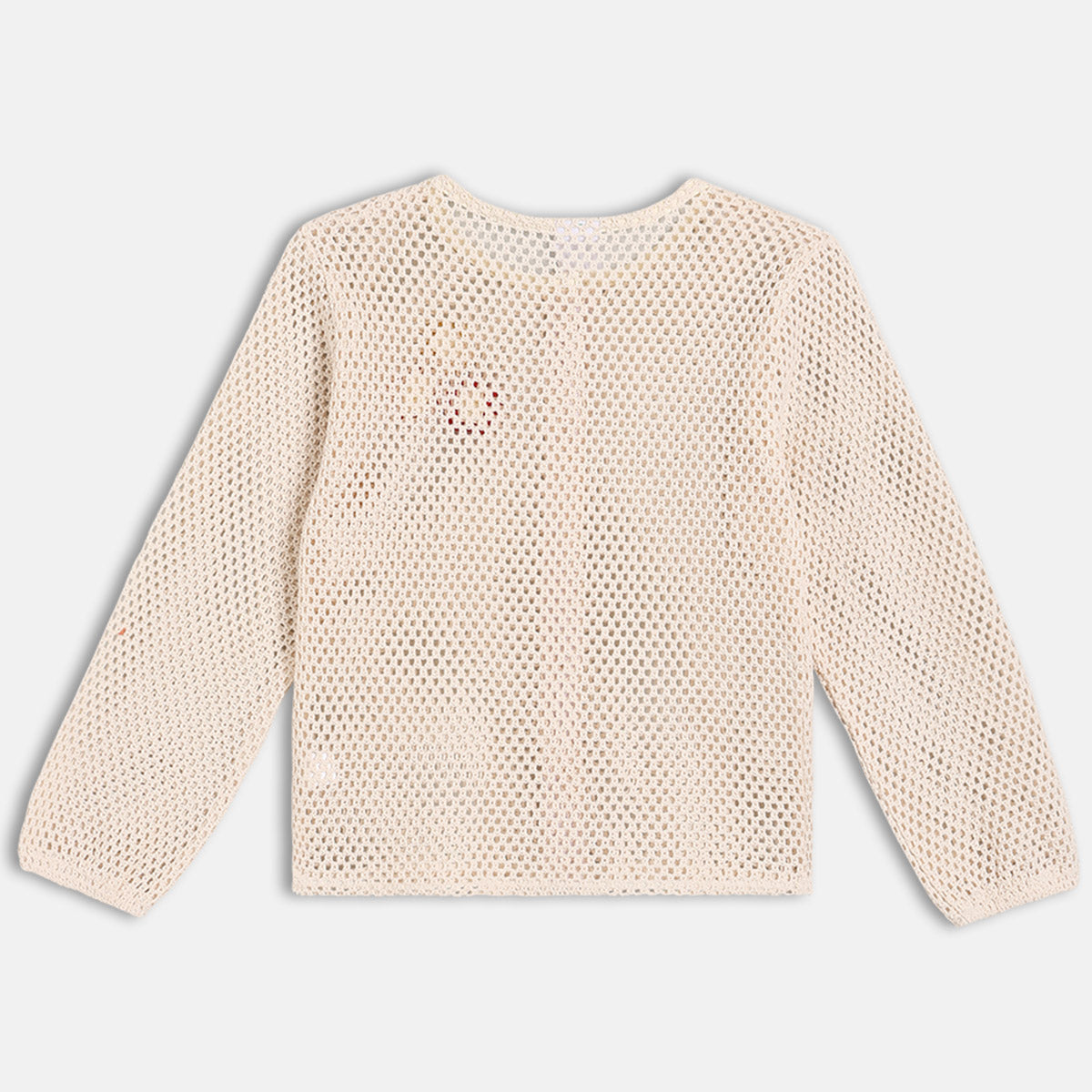 Girls Ecru Round Neck Full Sleeve Knit Top