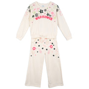 Girls White Round Neck Full Length Lounge Wear