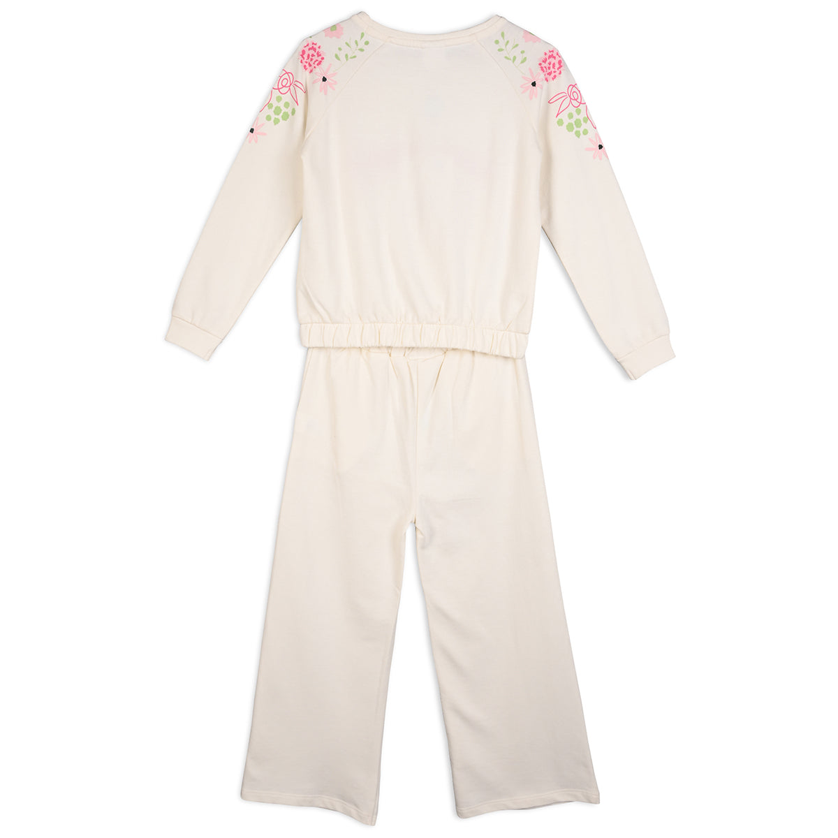 Girls White Round Neck Full Length Lounge Wear