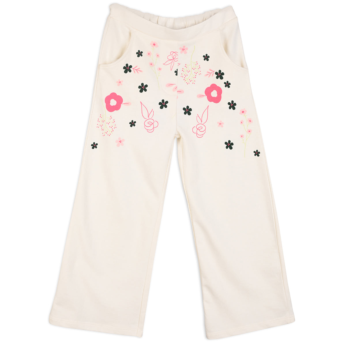 Girls White Round Neck Full Length Lounge Wear