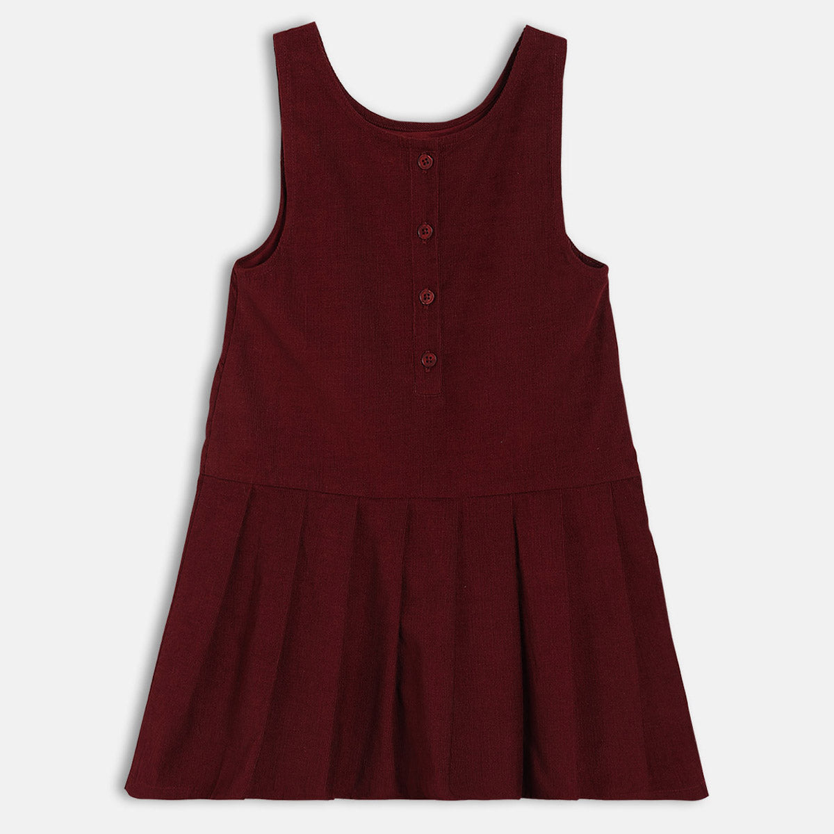 Girls Maroon Round Neck Knee Length Pinny Set