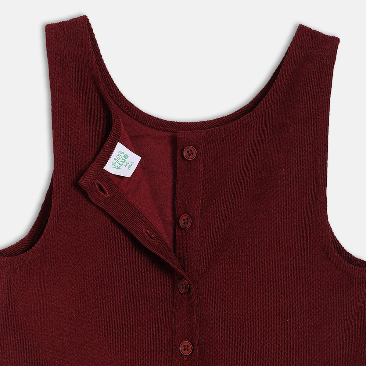 Girls Maroon Round Neck Knee Length Pinny Set
