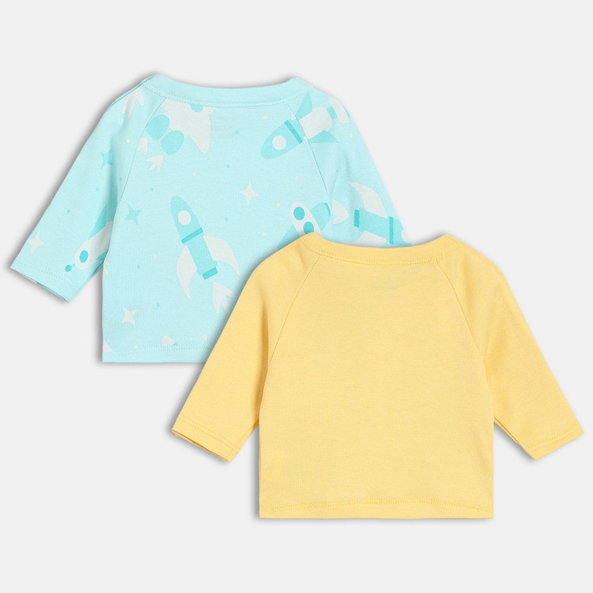 Boys Cotton Pack Of 2 Full Sleeves Rocket Printed Front Open Vests - Blue & Yellow