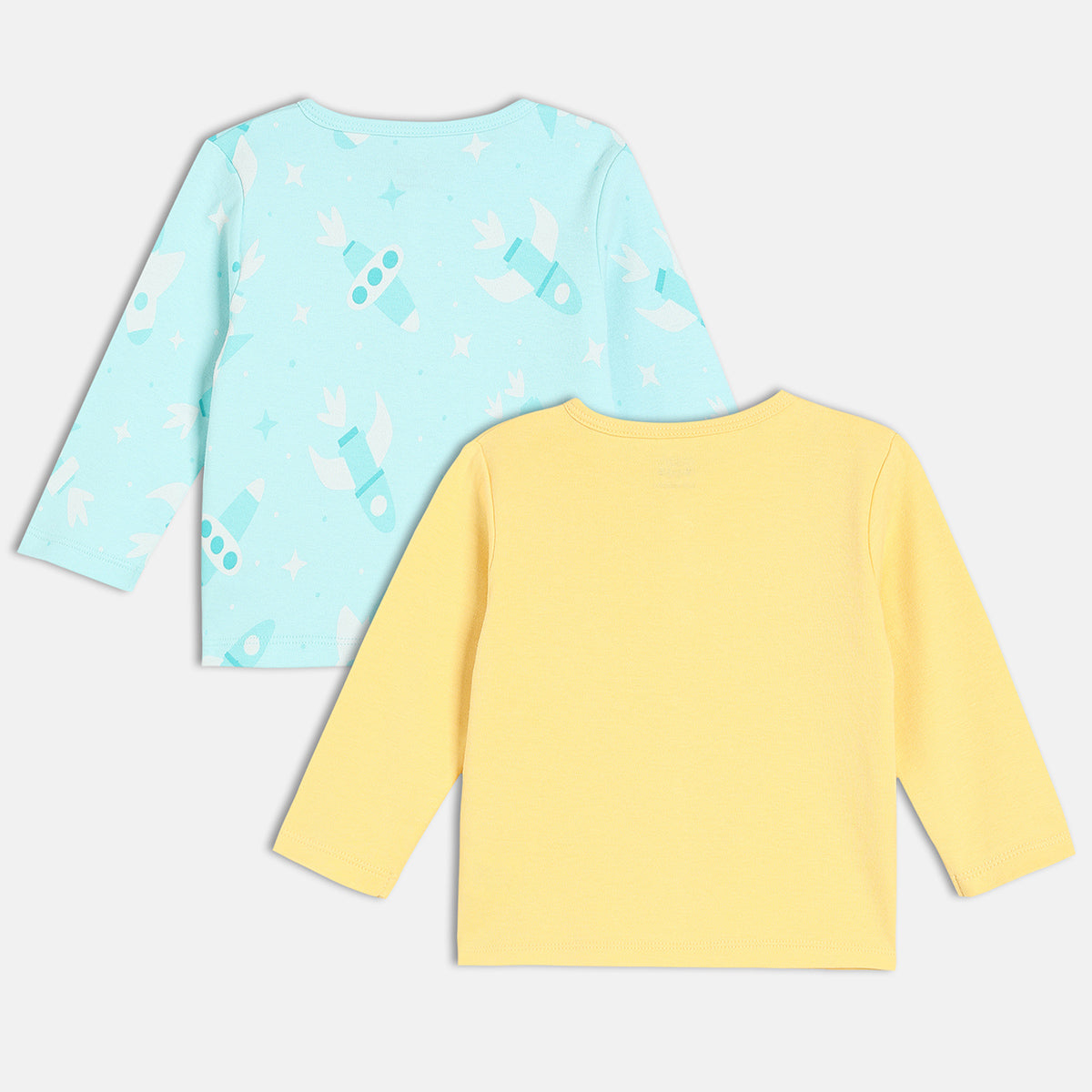 Boys Cotton Pack Of 2 Full Sleeves Rocket Printed Front Open Vests - Blue & Yellow