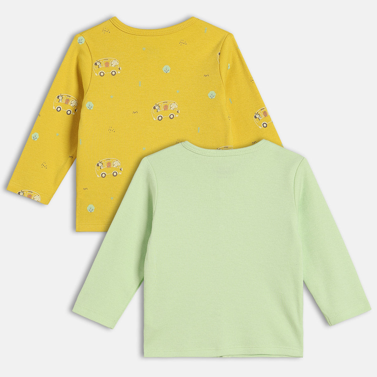 Boys Cotton Pack Of 2 Full Sleeves Car & Animal Printed Front Open Vests - Yellow & Green