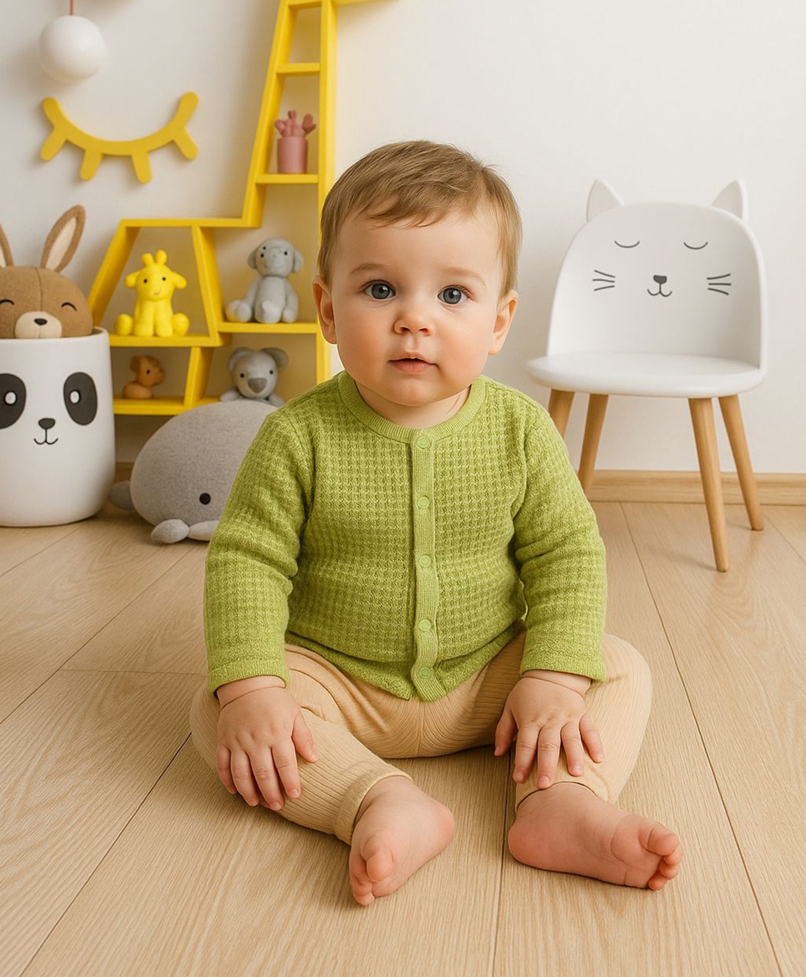 Boys Boys Cotton Pack Of 2 Full Sleeves Animal & Geometric Printed Front Open Vests - Mustard & Olive