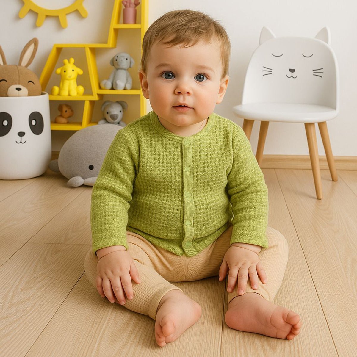 Boys Cotton Pack Of 2 Full Sleeves Animal & Geometric Printed Front Open Vests - Mustard & Olive