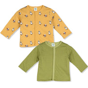 Boys Cotton Pack Of 2 Full Sleeves Animal & Geometric Printed Front Open Vests - Mustard & Olive