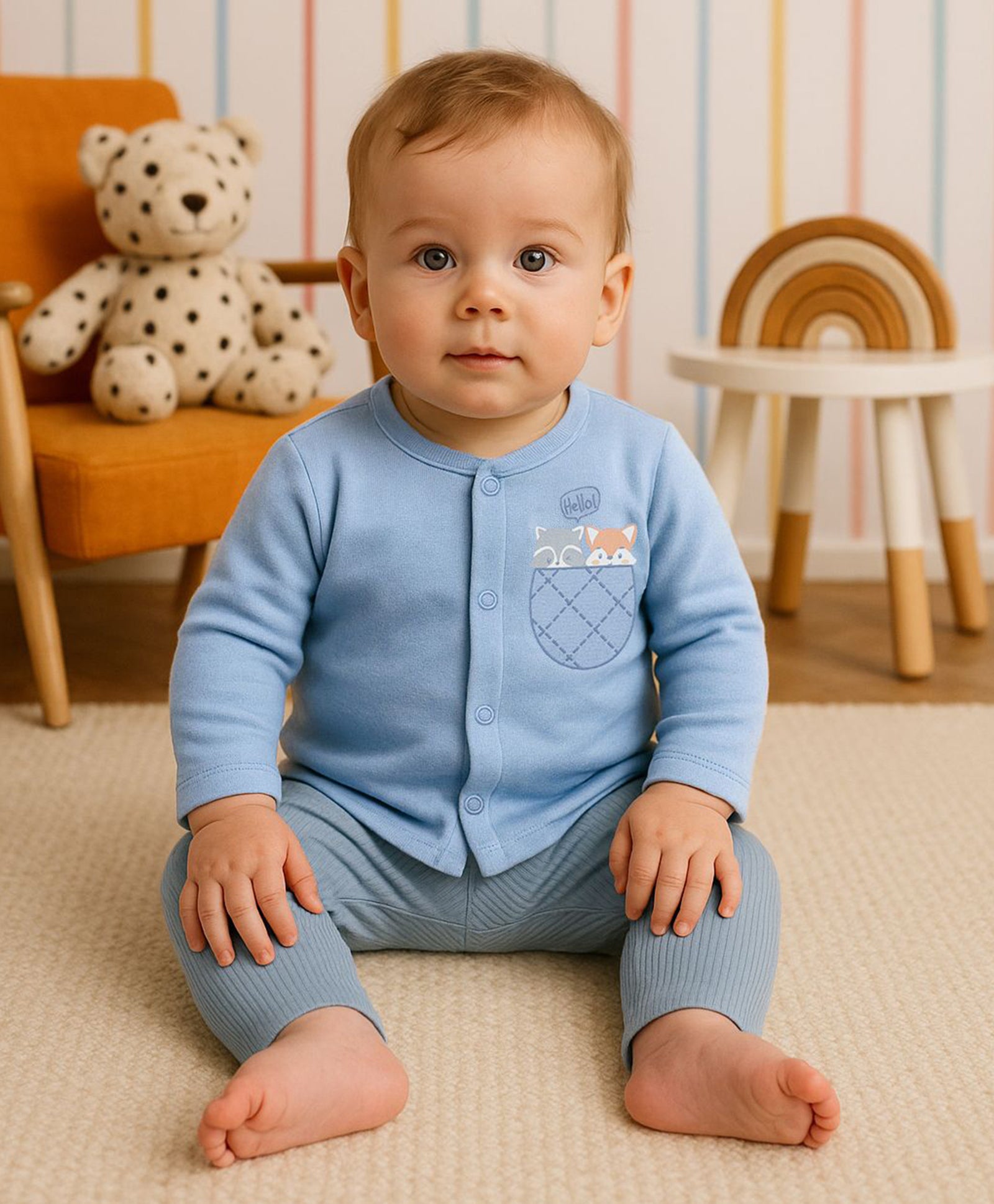 Boys Cotton Pack Of 2 Full Sleeves Animal Printed Front Open Vests - Blue & Green