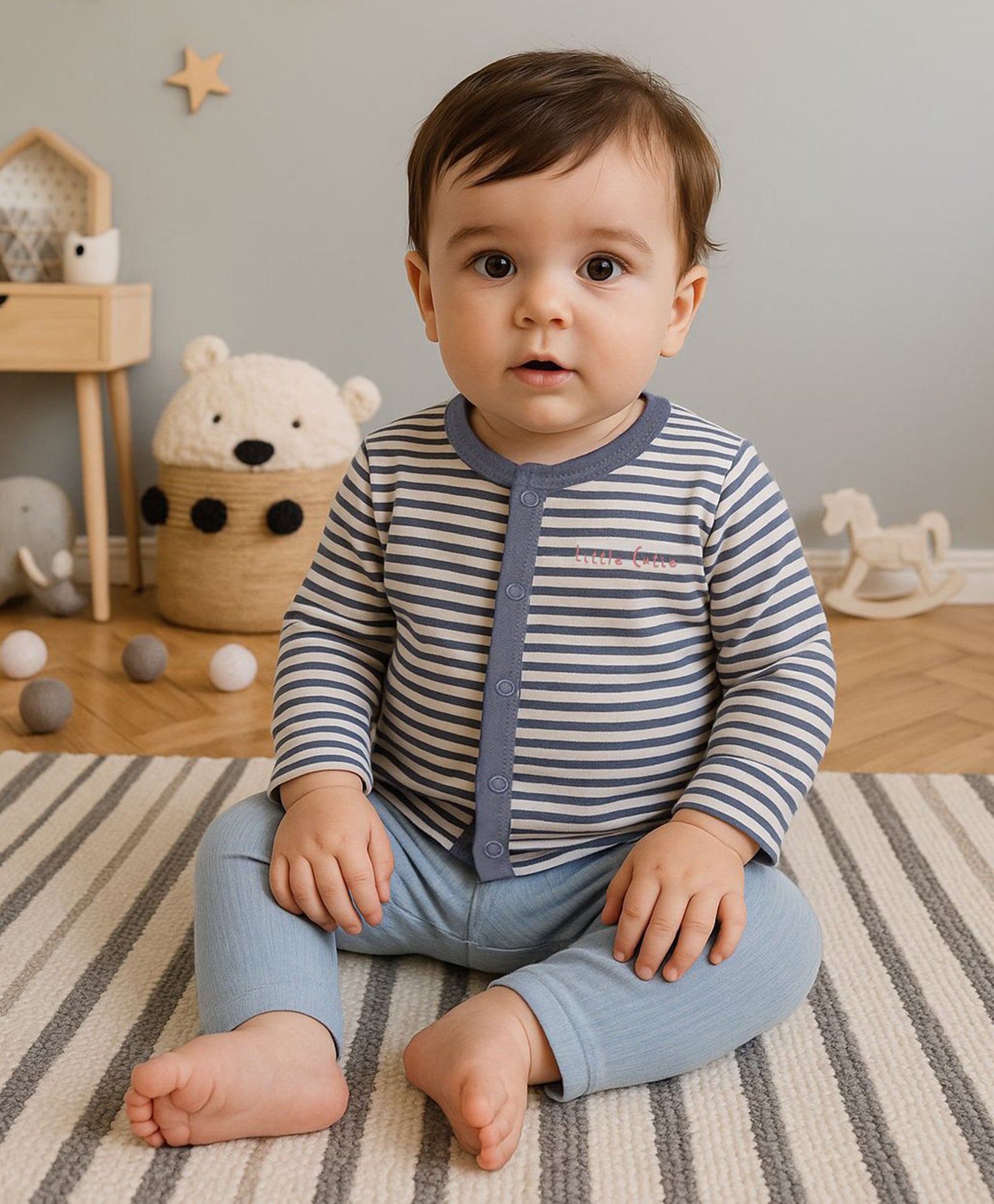 Boys Cotton Pack Of 2 Full Sleeves Animal Printed & Striped Front Open Vests - Navy Blue & Mauve