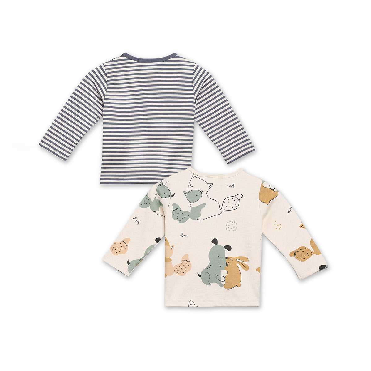 Boys Cotton Pack Of 2 Full Sleeves Animal Printed & Striped Front Open Vests - Navy Blue & Mauve