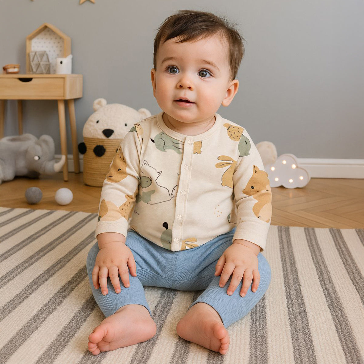 Boys Cotton Pack Of 2 Full Sleeves Animal Printed & Striped Front Open Vests - Navy Blue & Mauve