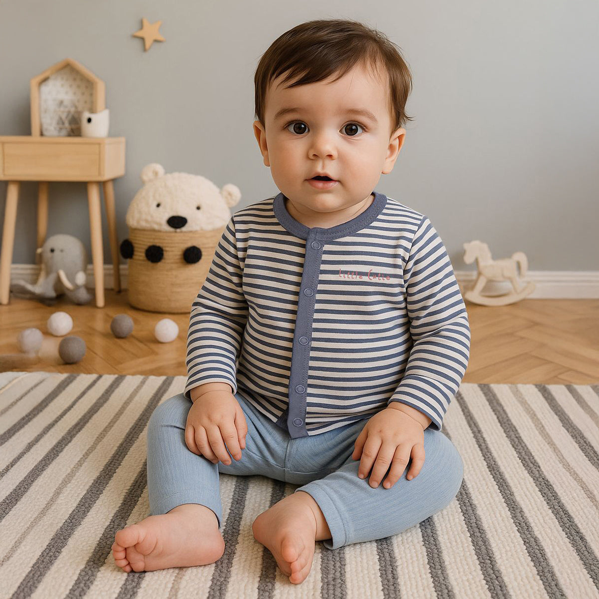 Boys Cotton Pack Of 2 Full Sleeves Animal Printed & Striped Front Open Vests - Navy Blue & Mauve