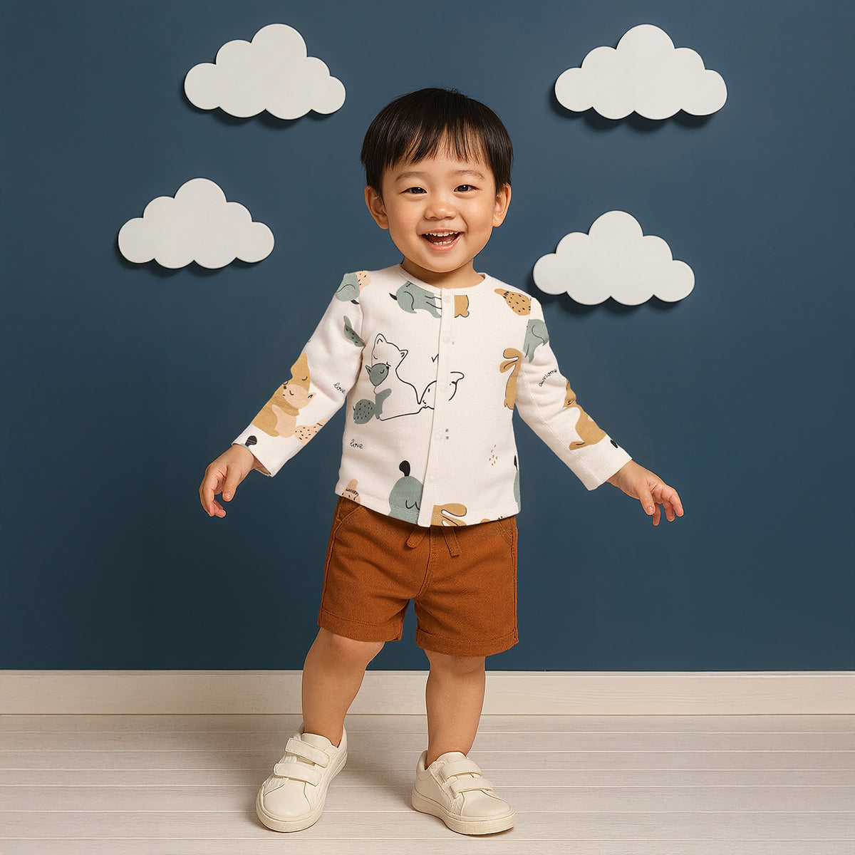 Oatmeal/Navy Newborn Boys Front Open Vest