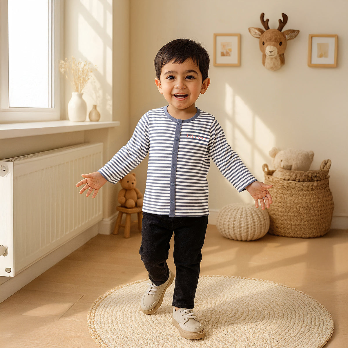 Oatmeal/Navy Newborn Boys Front Open Vest