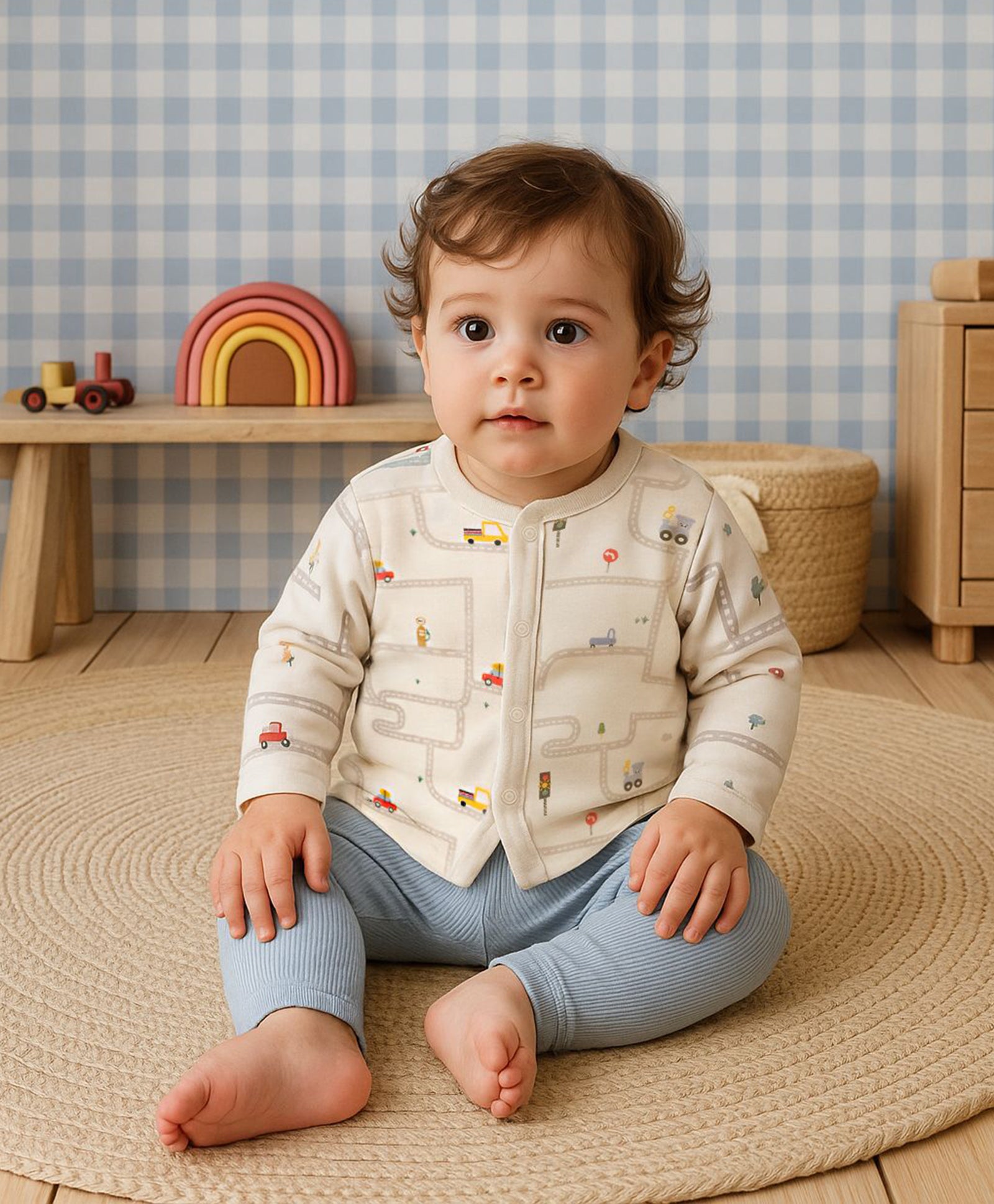 Boys Cotton Pack Of 2 Full Sleeves Cars Printed Front Open Vests - Brown & White