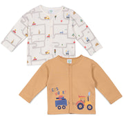 Boys Cotton Pack Of 2 Full Sleeves Cars Printed Front Open Vests - Brown & White