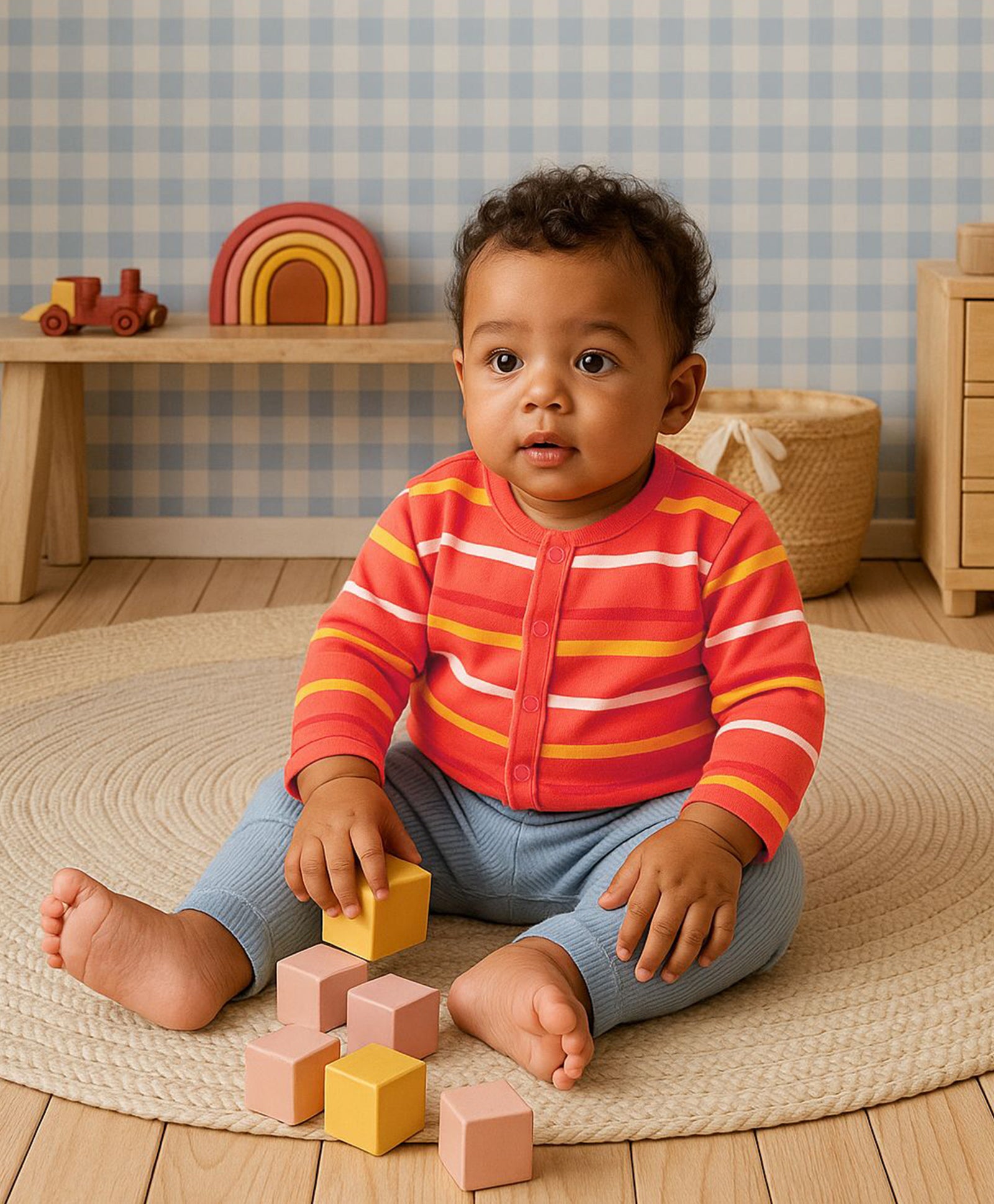 Boys Cotton Pack Of 2 Full Sleeves Car Printed & Striped Front Open Vests - Red & Orange