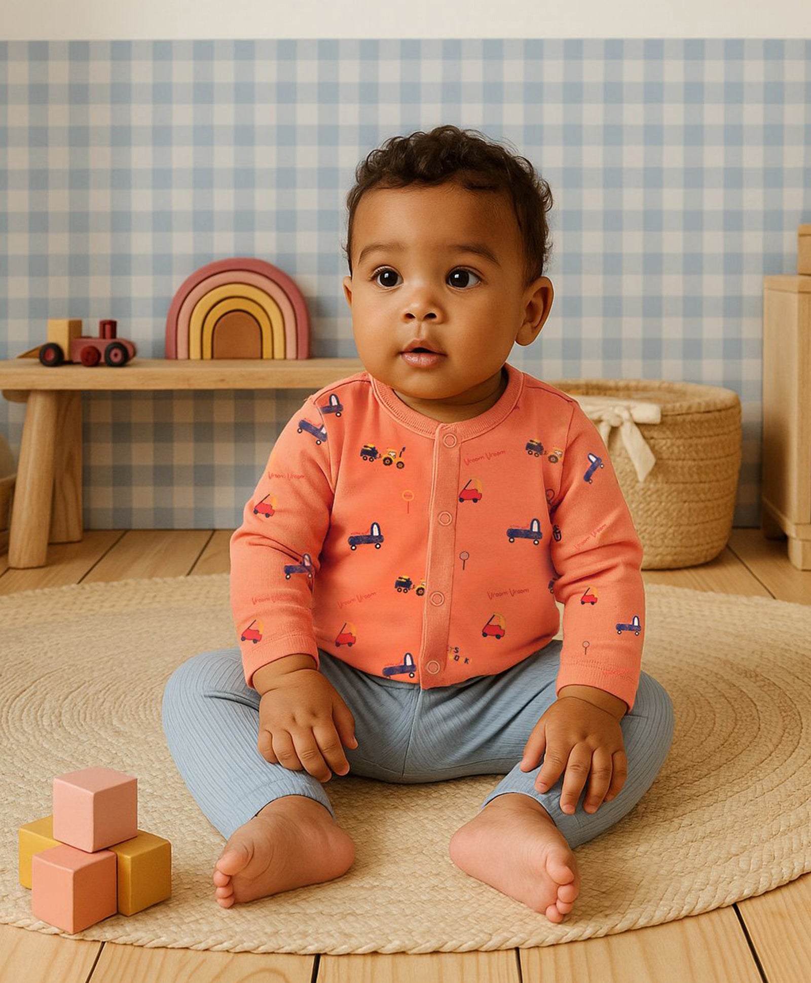 Boys Cotton Pack Of 2 Full Sleeves Car Printed & Striped Front Open Vests - Red & Orange