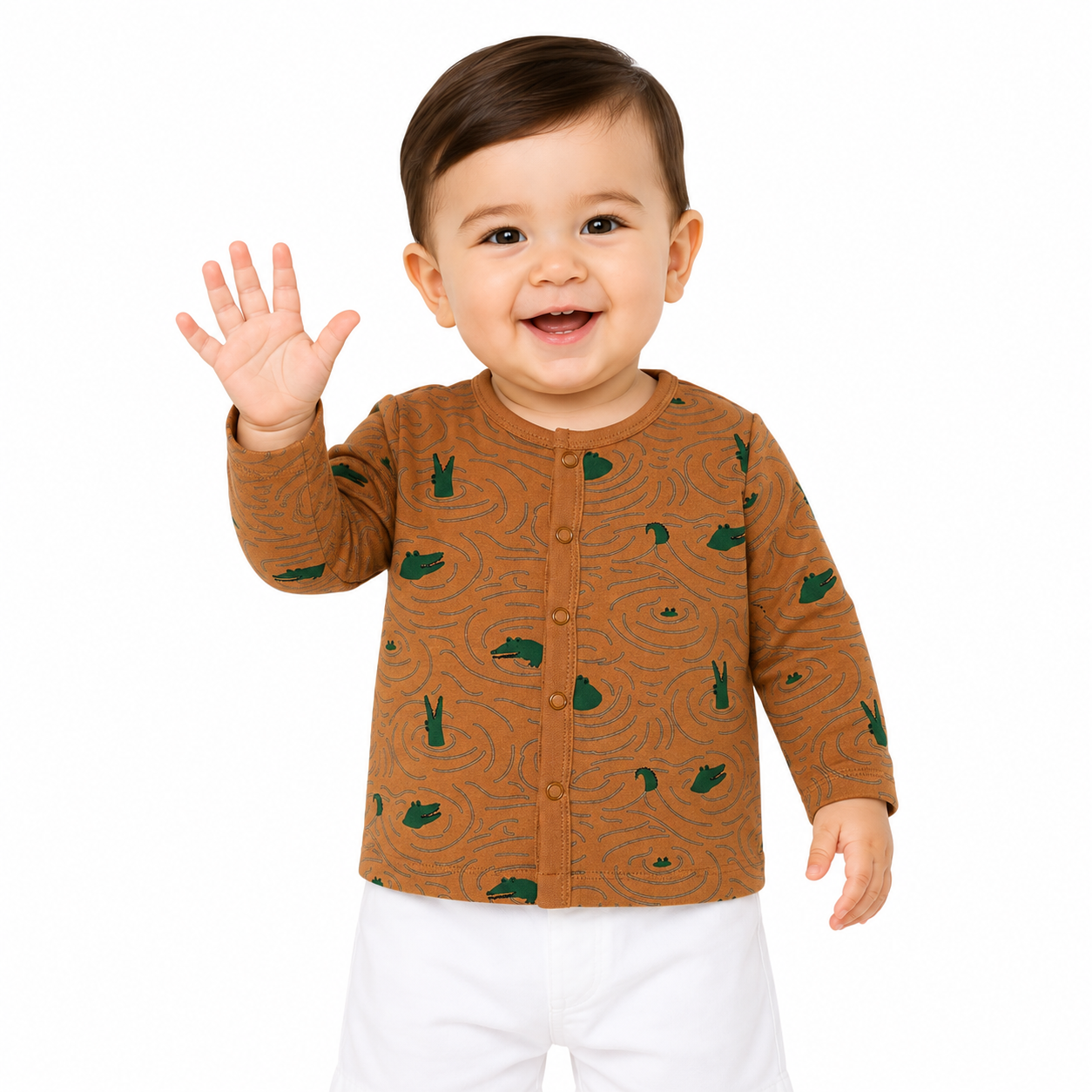 Boys Cotton Pack Of 2 Full Sleeves Animal Printed Fron Open Vests - Blue & Brown