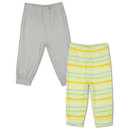 Boys Cotton Pack of 2 Solid & Striped Knit Bottoms - Grey & Green