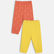 Boys Cotton Pack Of 2 Solid & Animal Printed Knit Bottoms - Rust Orange & Yellow