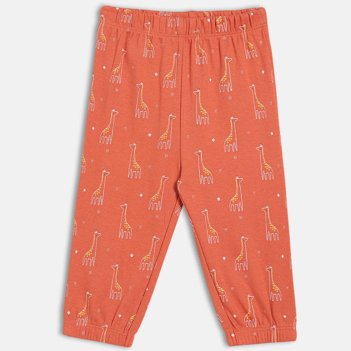 Boys Cotton Pack Of 2 Solid & Animal Printed Knit Bottoms - Rust Orange & Yellow