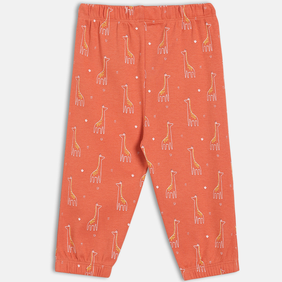 Boys Cotton Pack Of 2 Solid & Animal Printed Knit Bottoms - Rust Orange & Yellow