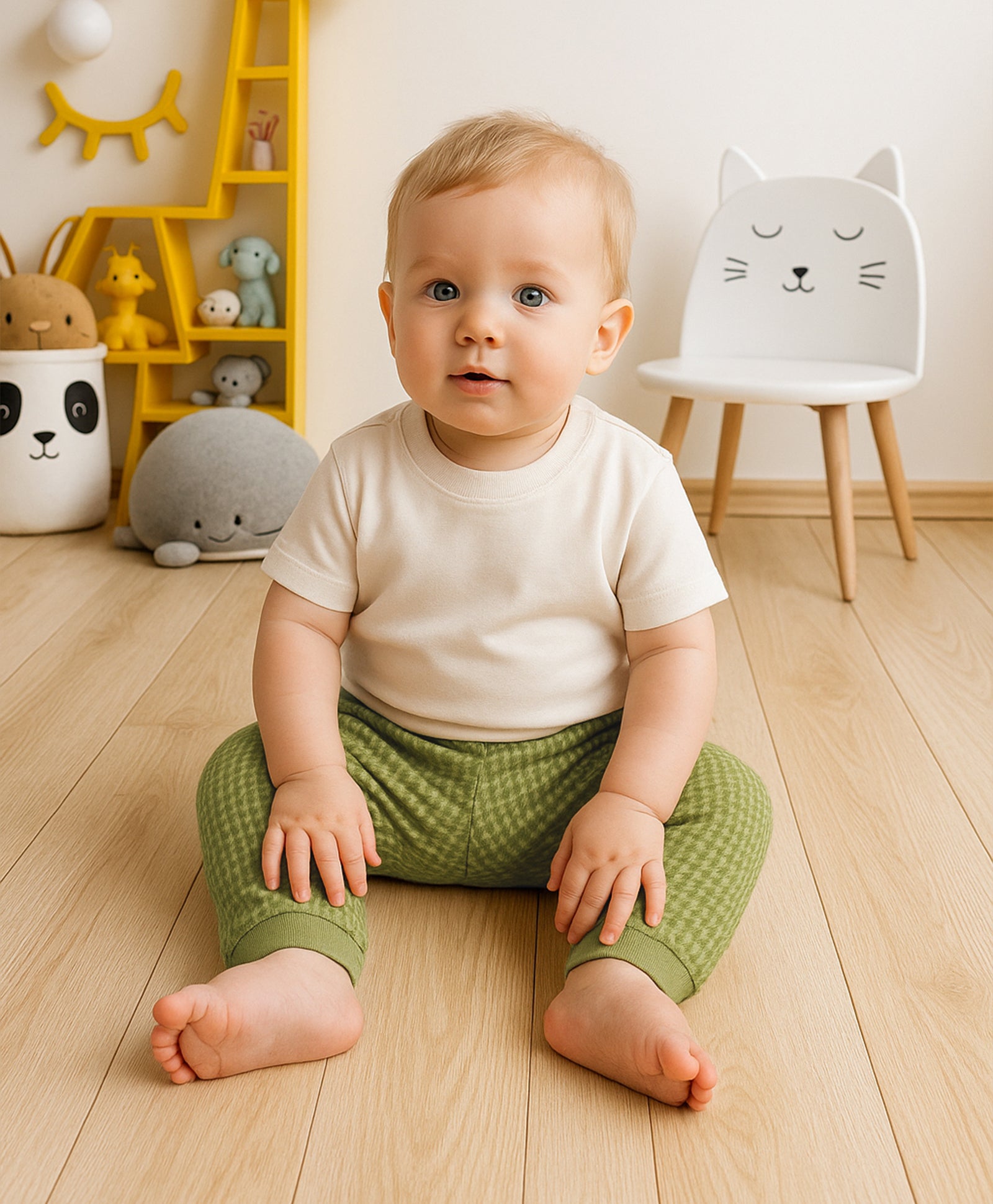 Boys Cotton Pack Of 2 Animal & Geometric Printed Knit Bottoms - Mustard & Olive