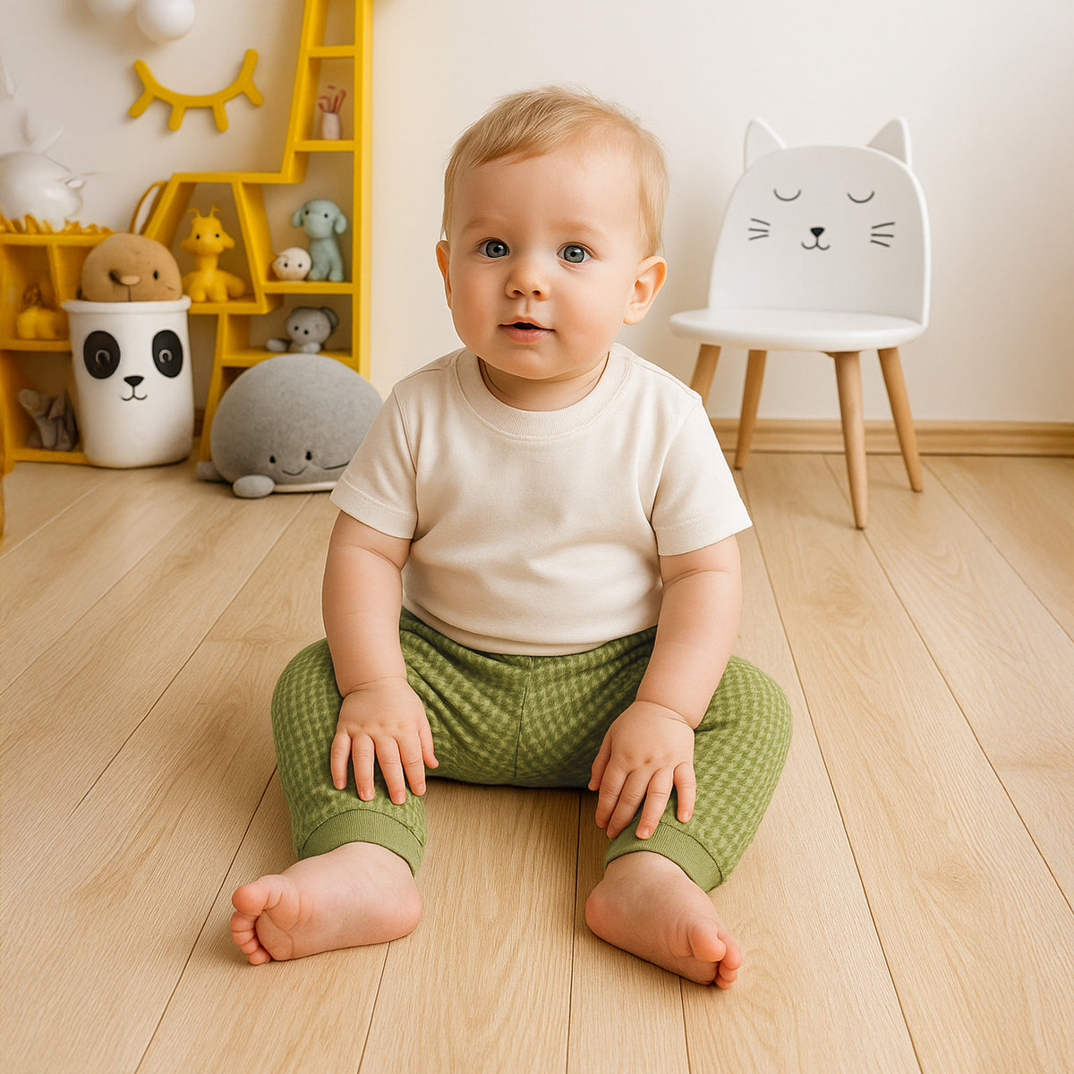 Boys Cotton Pack Of 2 Animal & Geometric Printed Knit Bottoms - Mustard & Olive