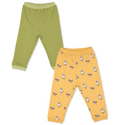 Boys Cotton Pack Of 2 Animal & Geometric Printed Knit Bottoms - Mustard & Olive