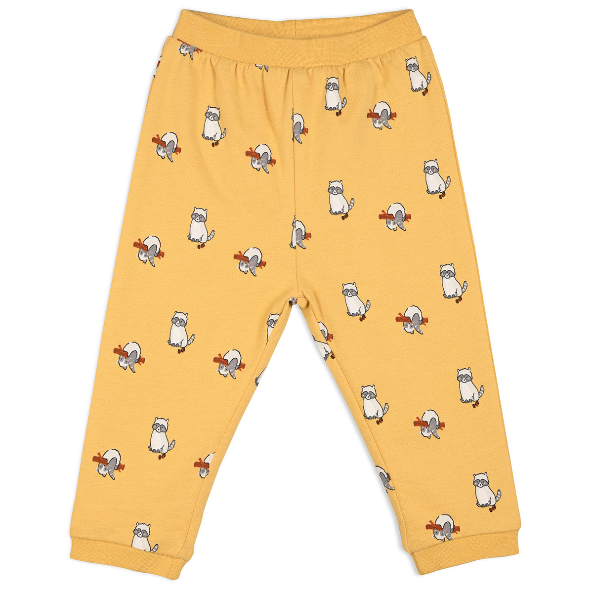 Boys Cotton Pack Of 2 Animal & Geometric Printed Knit Bottoms - Mustard & Olive