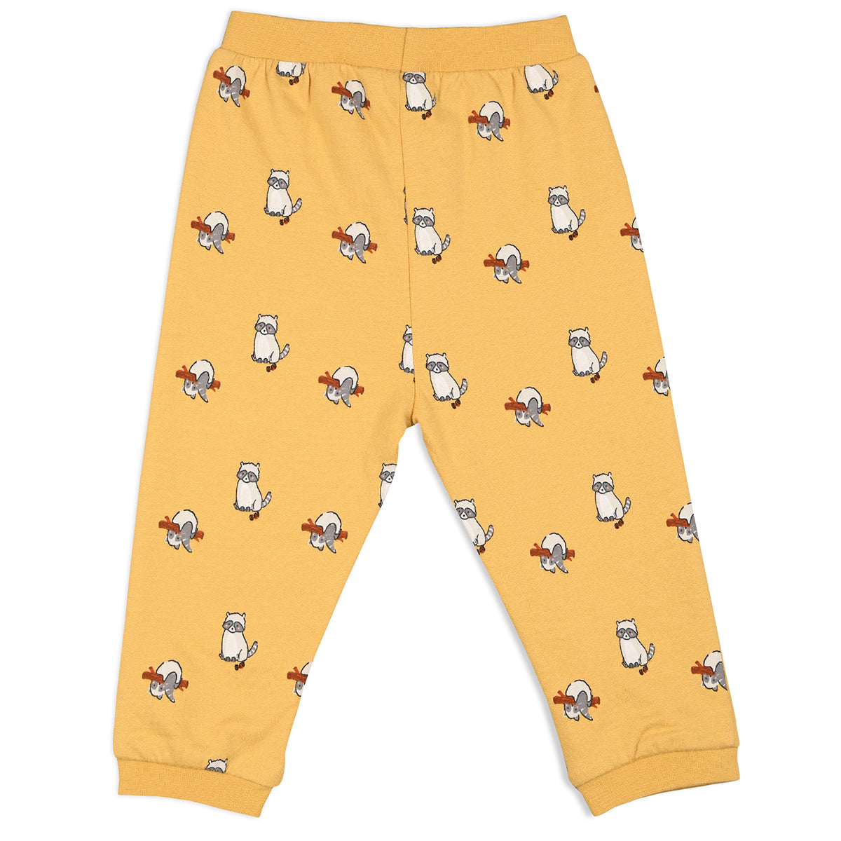 Boys Cotton Pack Of 2 Animal & Geometric Printed Knit Bottoms - Mustard & Olive