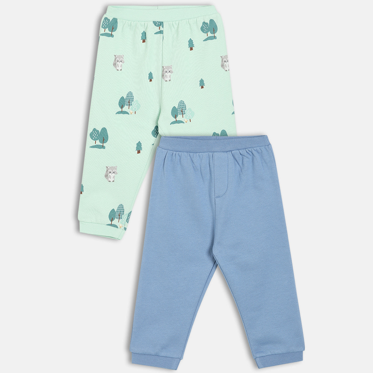 Boys Cotton Pack Of 2 Animal Printed Knit Bottoms - Blue & Green