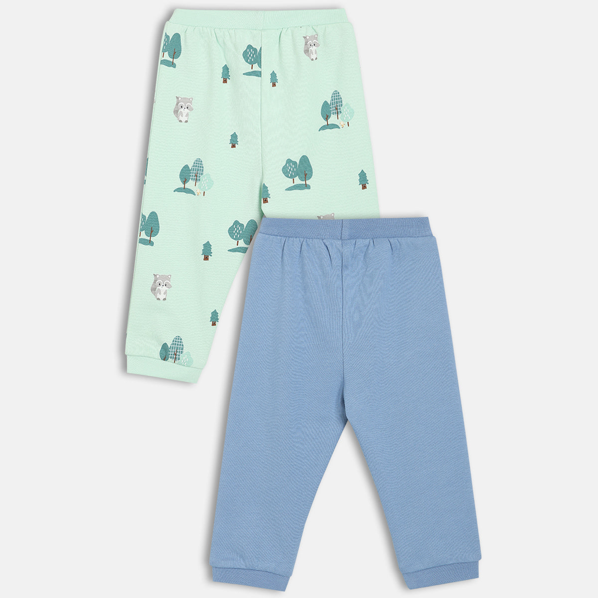 Boys Cotton Pack Of 2 Animal Printed Knit Bottoms - Blue & Green