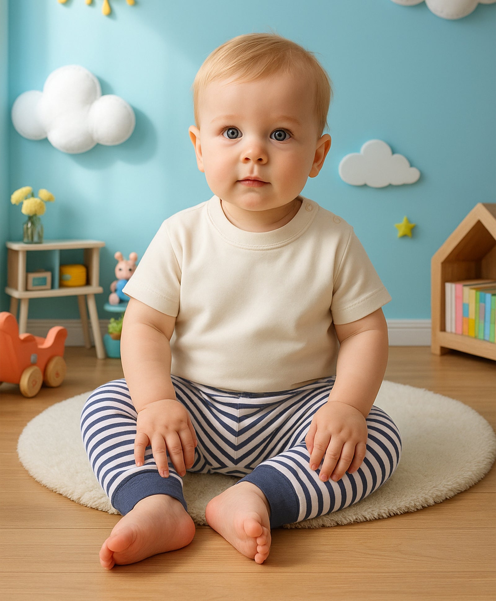 Boys Cotton Pack Of 2 Striped & Animal Printed Knit Bottoms - Grey & White