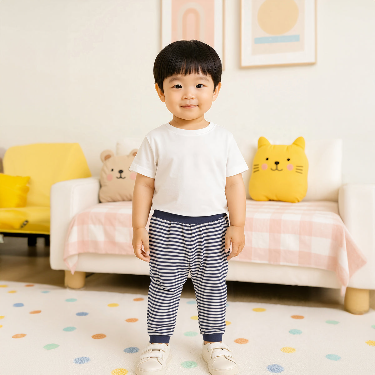 Oatmeal/Navy Newborn Boys Knit Bottom