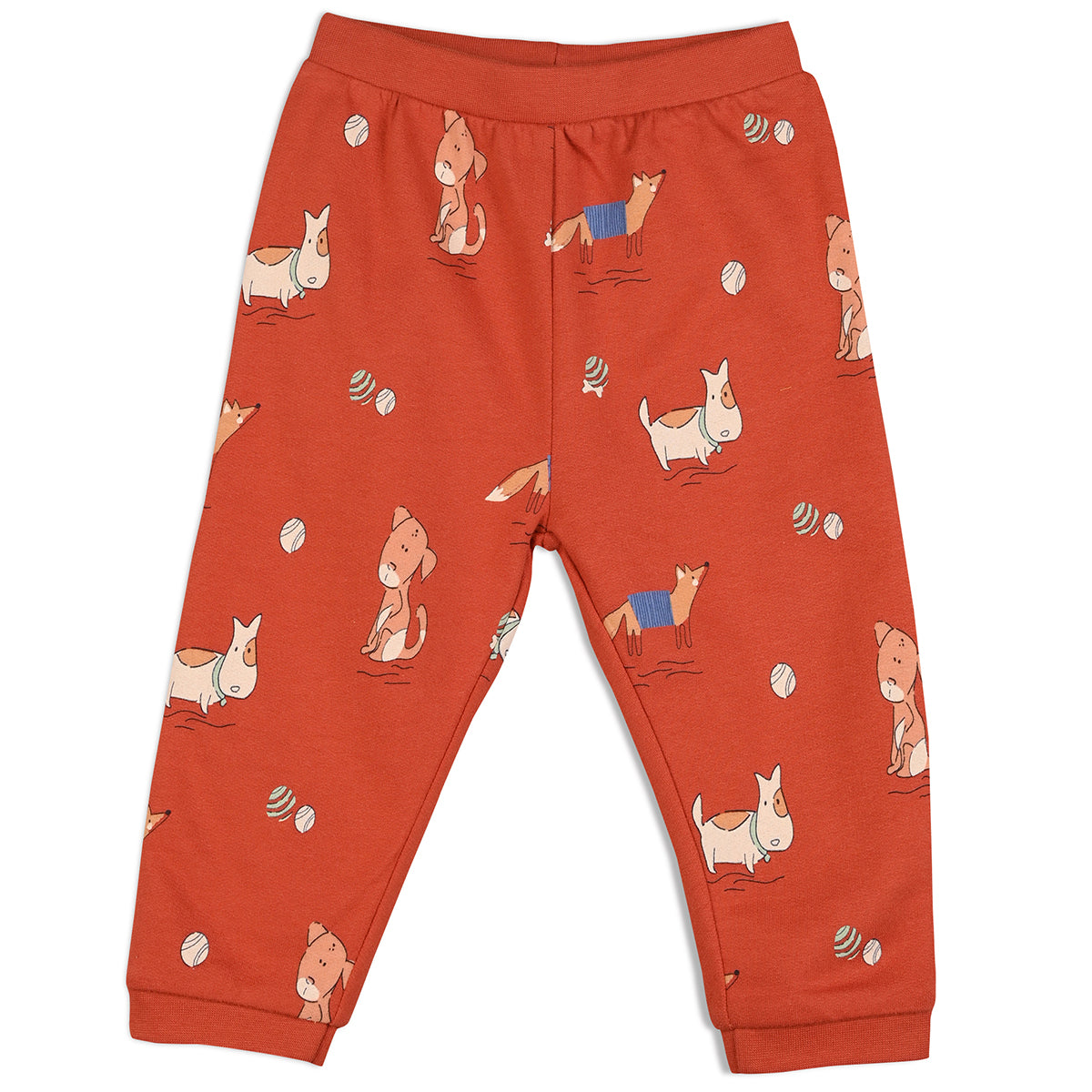 Boys Cotton Pack Of 2 Animal Printed & Solid Knit Bottoms - Olive & Rust